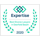 A logo for Expertise.com, recognizing the Best Divorce Lawyers in Deerfield Beach for 2020.